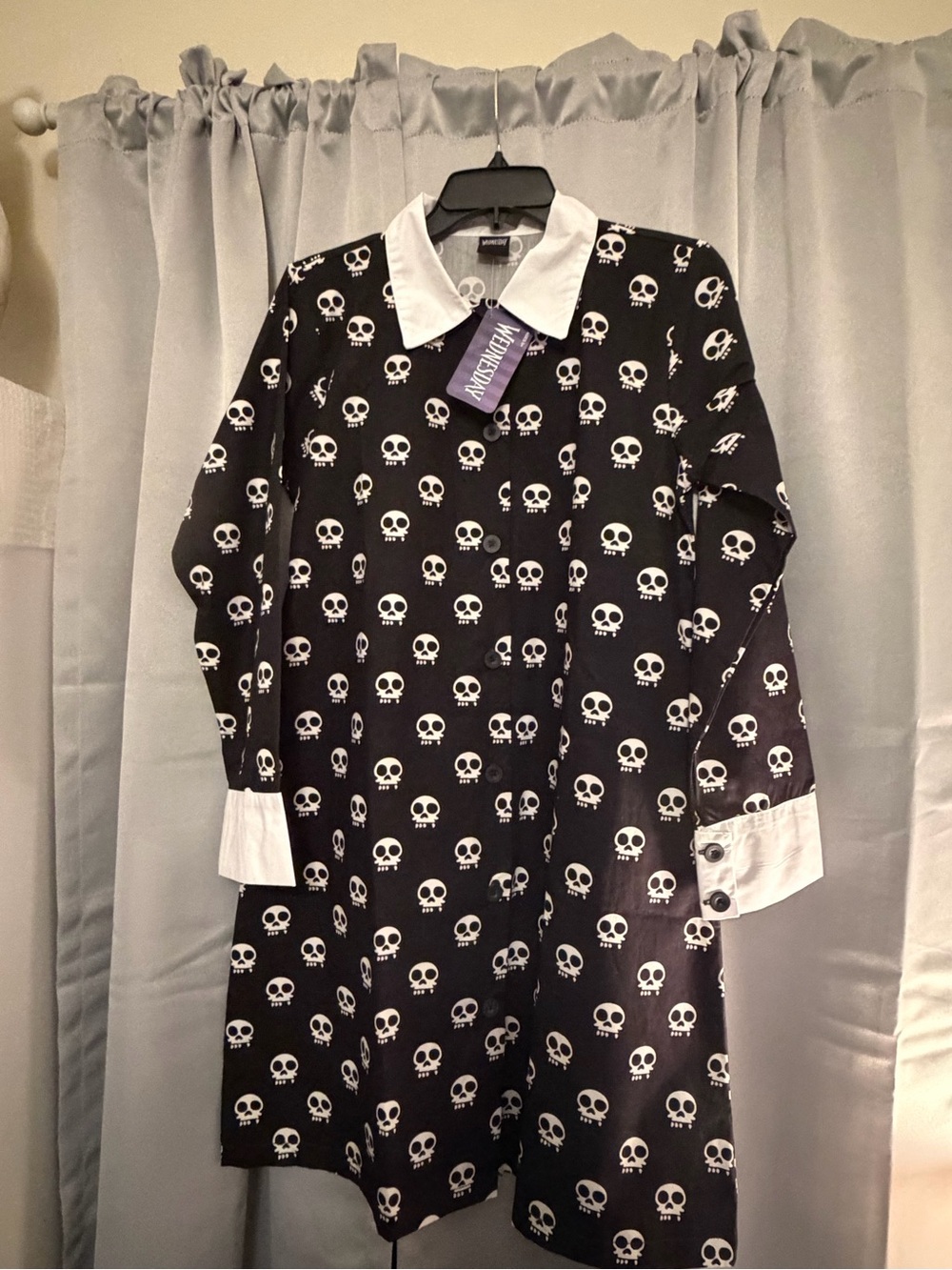 Witchery Girls' Black Skull Print Dress with White Collar